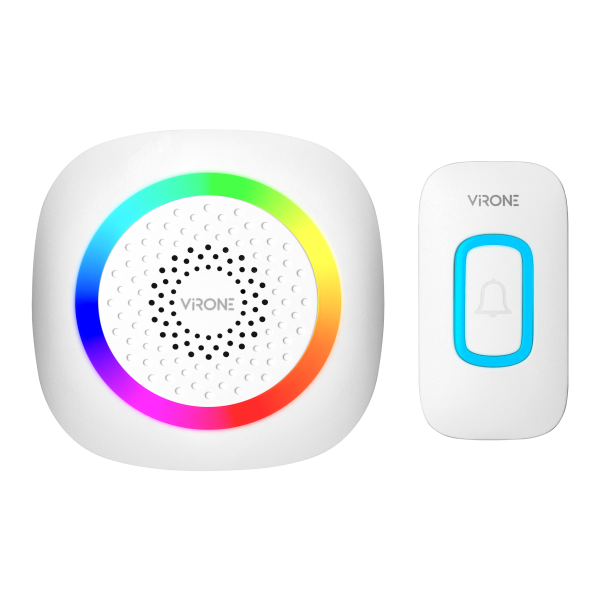 PELA AC, wireless battery-powered doorbell, learning system, 60 sounds, LED RGB, 300m, white