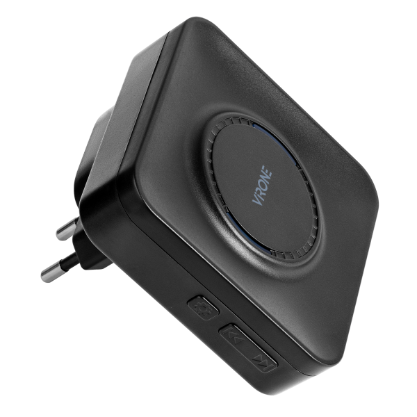 TELERO AC, wireless mains-powered doorbell, battery free doorbell button, learning system, 36 sounds, 200m, black