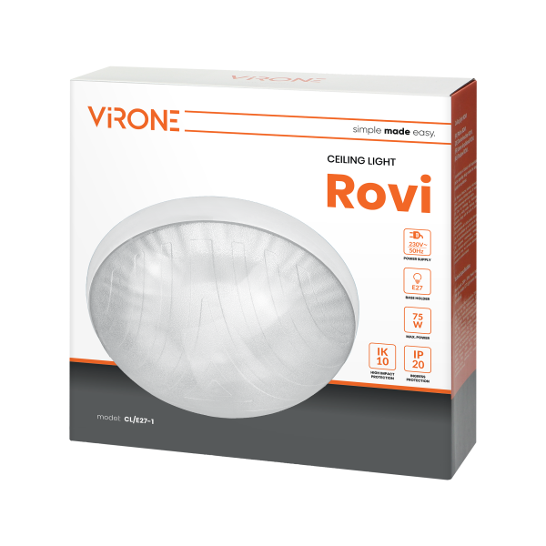 ROVI MV, lighting fixture with microwave sensor, 75W, E27, IP20, IK1075W, E27, IK10, clear PC shade