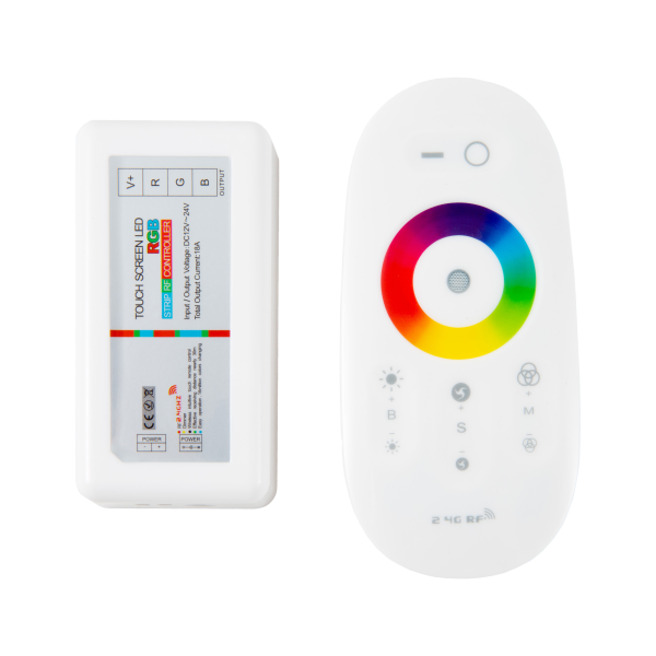 Wireless radio frequency (RF) controller for RGB strips (multicoloured LED lighting strips) with white remote control