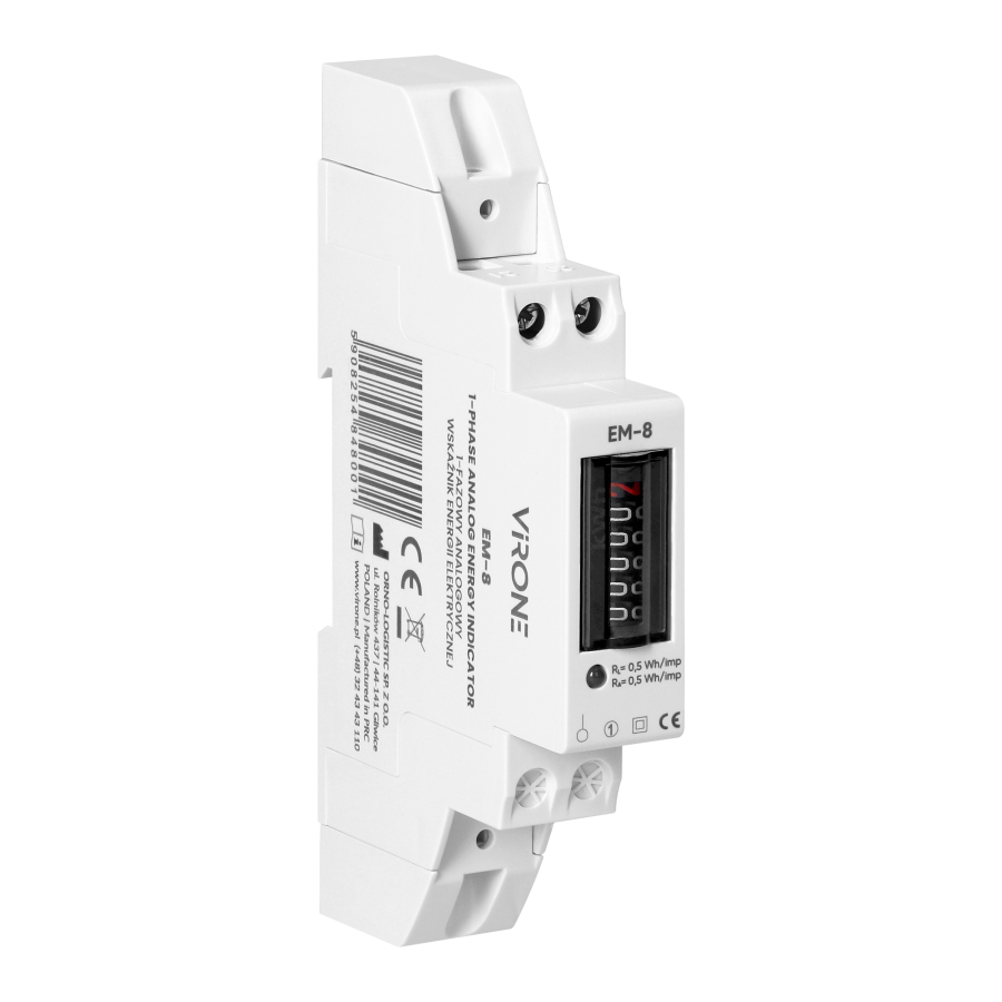 1-fazowy analogowy wskaźnik zużycia energii elektrycznej, 40A, 1 moduł, DIN TH-35mm