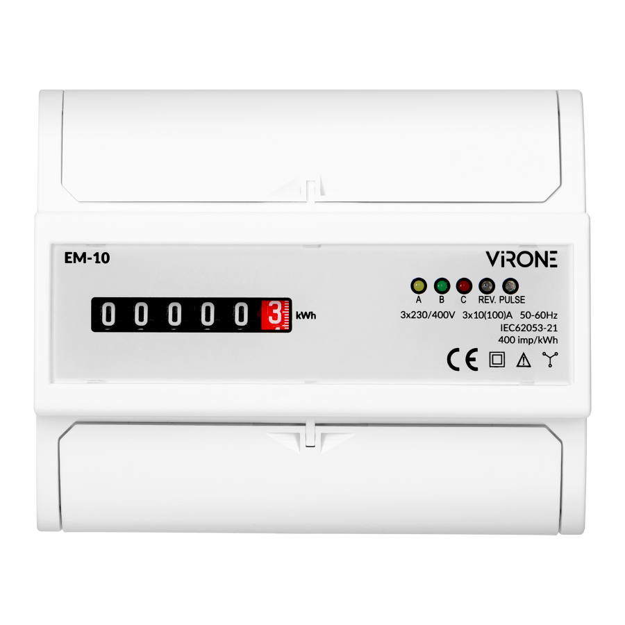 3-phase analog energy indicator, 100A, 7 modules, DIN TH-35mm