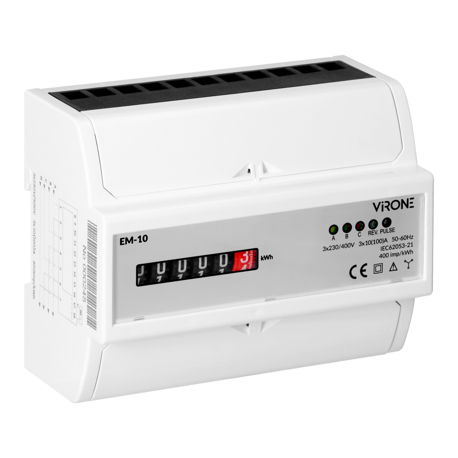 3-fazowy analogowy wskaźnik zużycia energii elektrycznej, 100A, 7 modułów, DIN TH-35mm