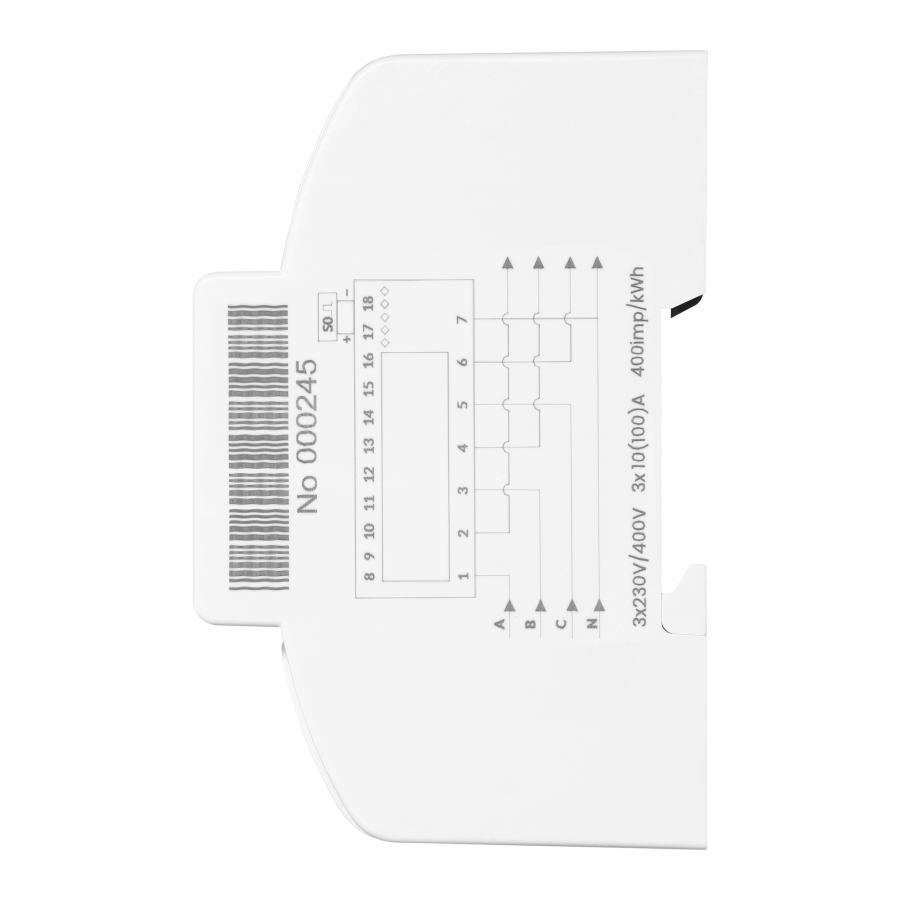 3-phase analog energy indicator, 100A, 7 modules, DIN TH-35mm