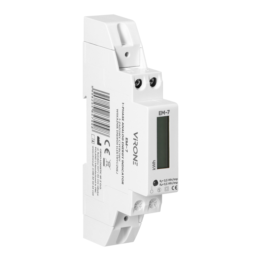 1-fazowy cyfrowy wskaźnik zużycia energii elektrycznej, 40A, 1 moduł, DIN TH-35mm