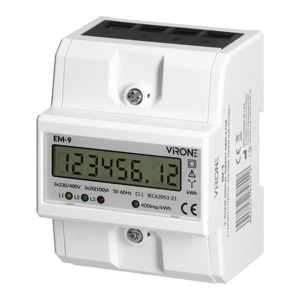 3-phase digital energy indicator, 100A, 4 modules, DIN TH-35mm 3-phase digital energy indicator, 100A, 4 modules, DIN TH-35mm