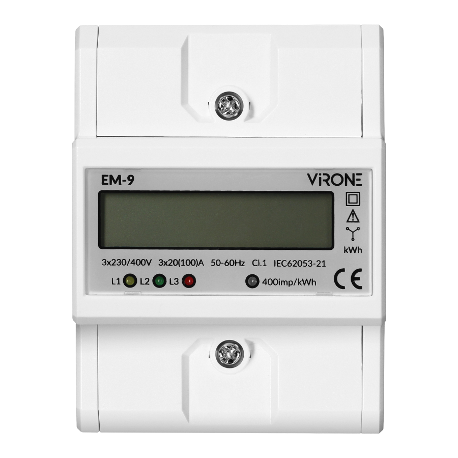 3-phase digital energy indicator, 100A, 4 modules, DIN TH-35mm