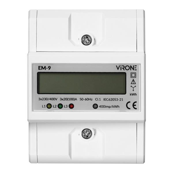 3-phase digital energy indicator, 100A, 4 modules, DIN TH-35mm 3-phase digital energy indicator, 100A, 4 modules, DIN TH-35mm