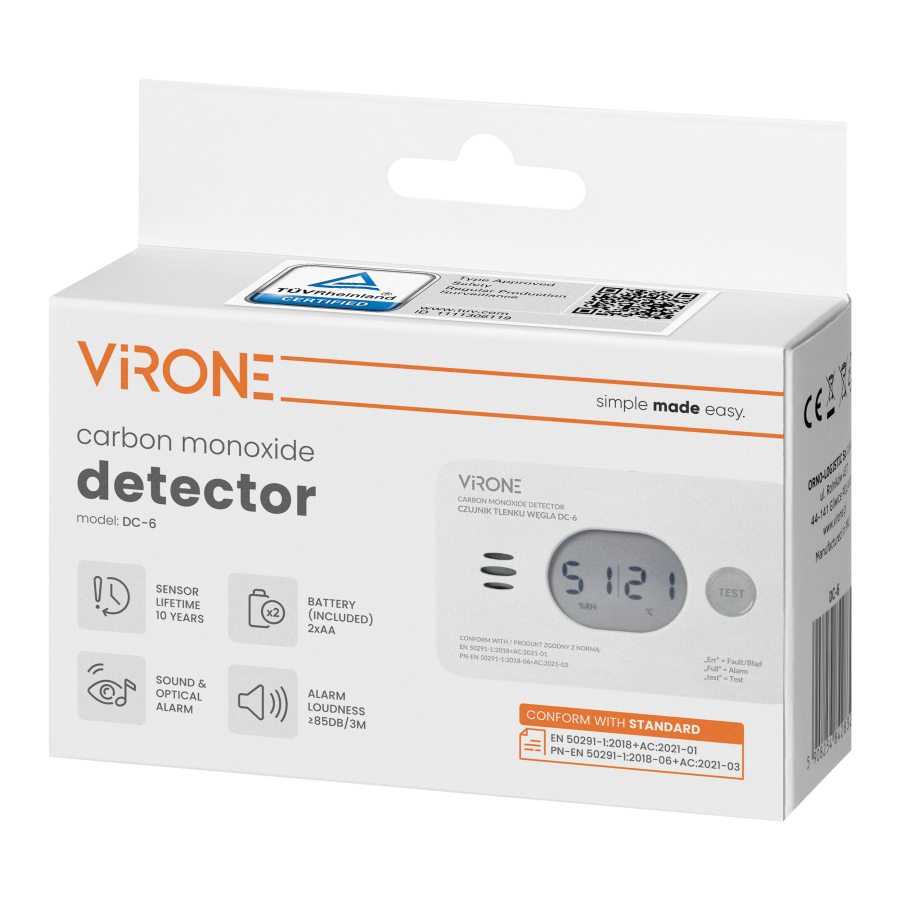 Battery-powered carbon monoxide detector 2xAA,10 years