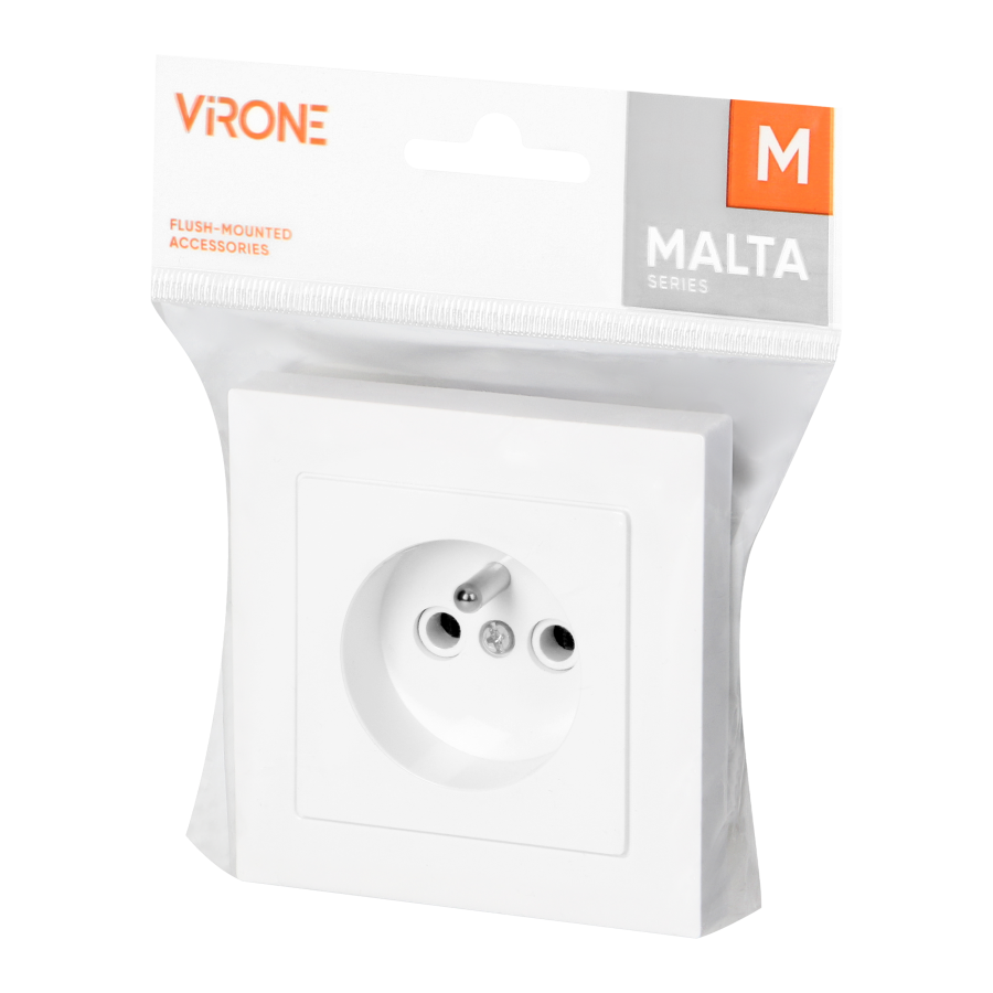 Flush-mounted single socket 2P+E Malta 16A, 250V, PT-16M, white
