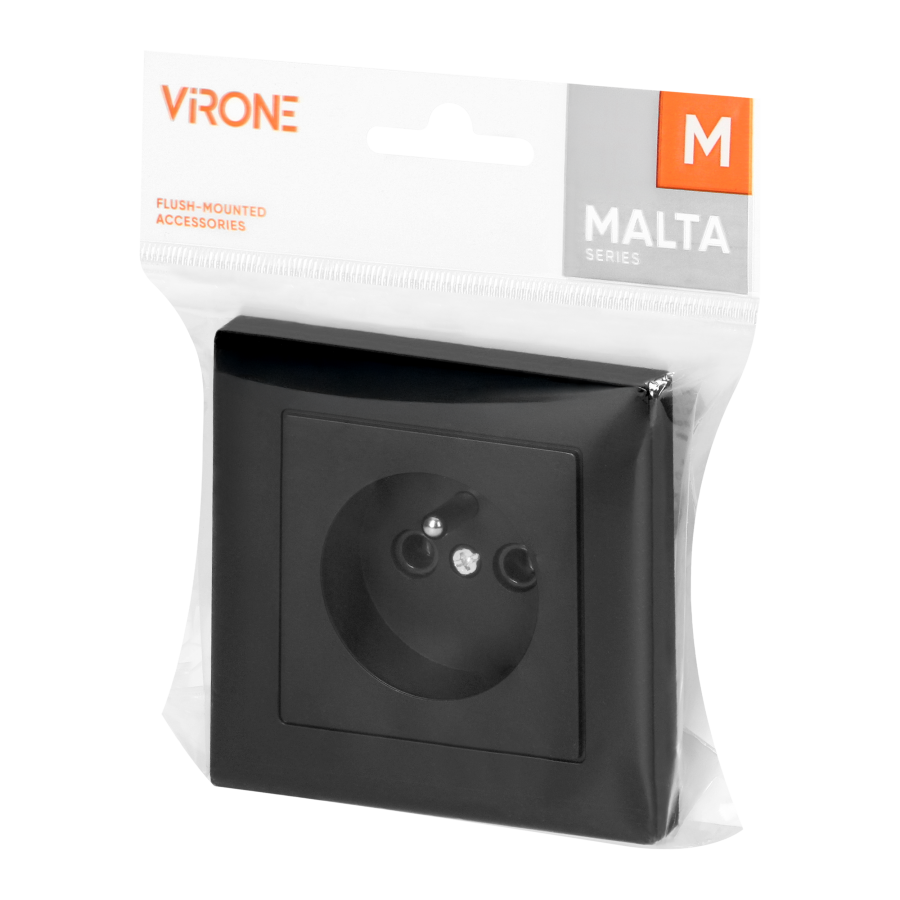 Flush-mounted single socket 2P+E Malta 16A, 250V, PT-16M, matt black