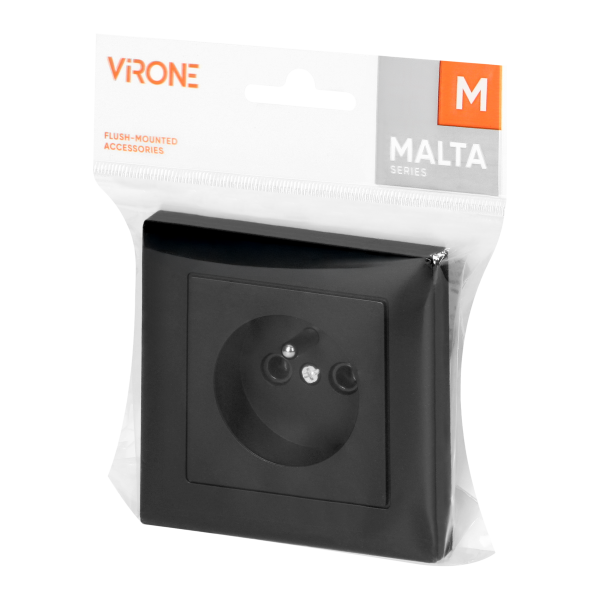 Flush-mounted single socket 2P+E Malta 16A, 250V, PT-16M, matt black Flush-mounted single socket 2P+E Malta 16A, 250V, PT-16M, matt black