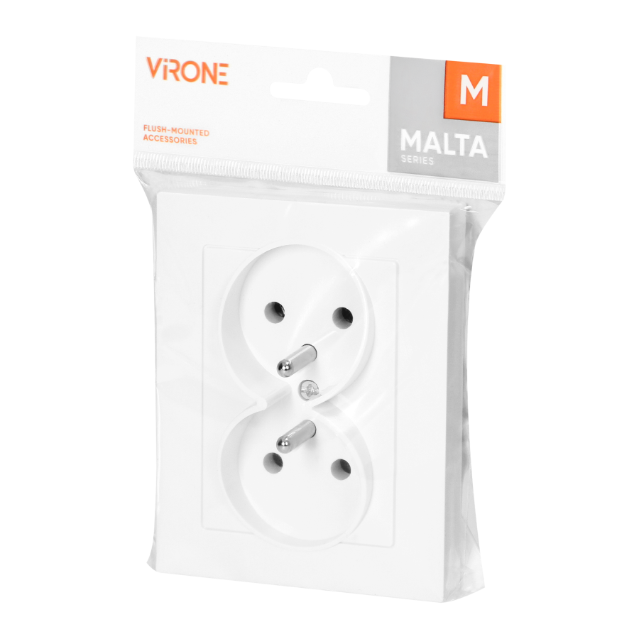 Flush-mounted double socket 2x2P+E Malta 16A, 250V, PT-6M, white