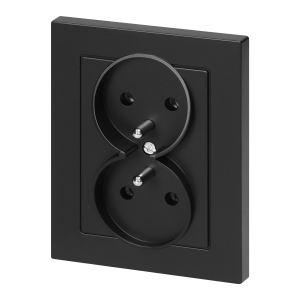 Flush-mounted double socket 2x2P+E Malta 16A, 250V, PT-6M, matt black