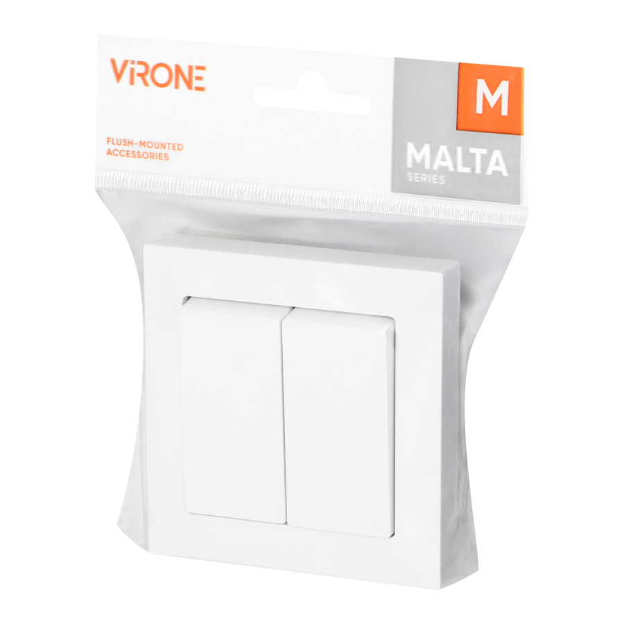 Flush-mounted two-button switch Malta 10A, 250V, WP-2M, white