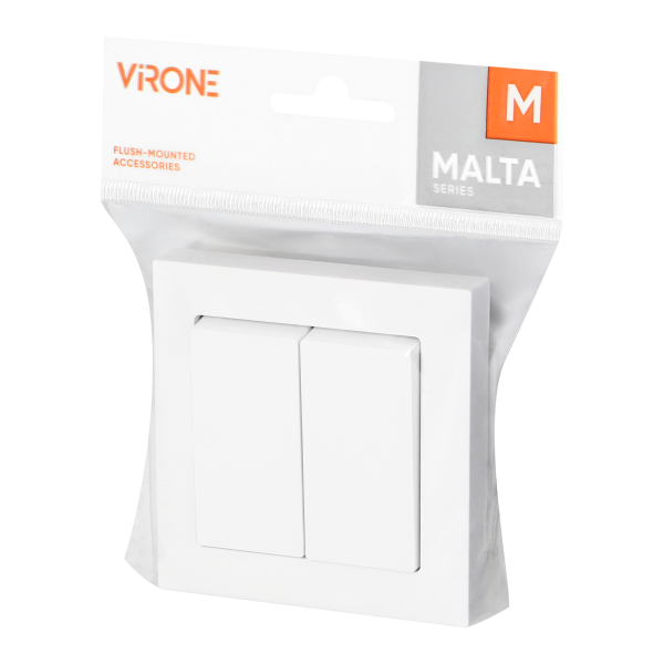 Flush-mounted two-button switch Malta 10A, 250V, WP-2M, white Flush-mounted two-button switch Malta 10A, 250V, WP-2M, white