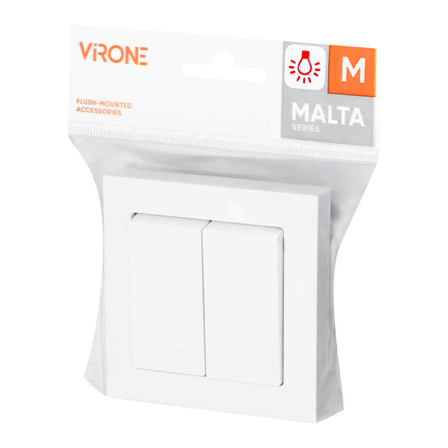 Flush-mounted two-button switch with illumination Malta 10A, 250V, WP-2M/S, white