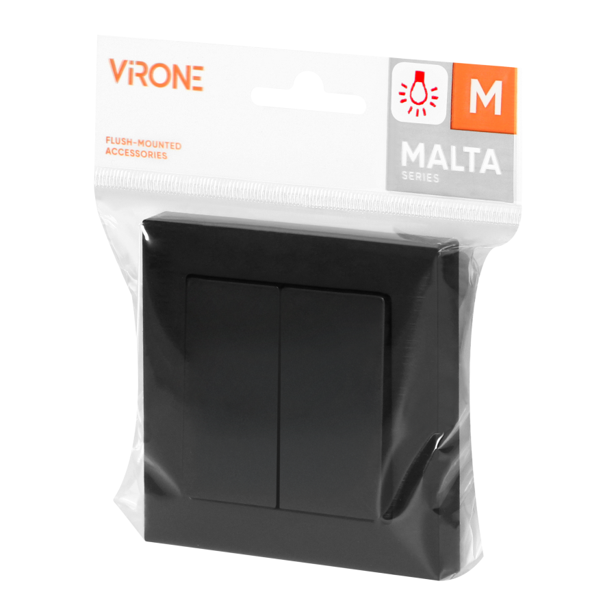 Flush-mounted two-button switch with illumination Malta 10A, 250V, WP-2M/S, matt black