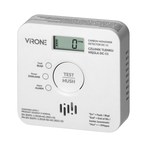 Battery-powered carbon monoxide detector, 2xAA, sensor lifetime 10 years