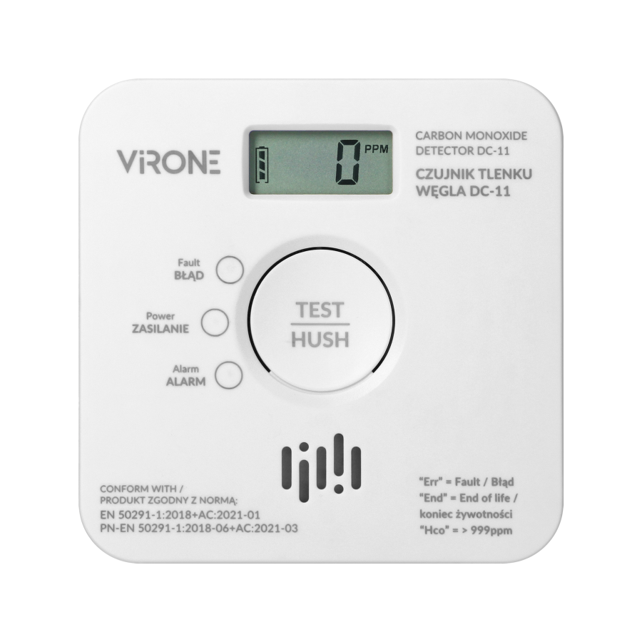 Battery-powered carbon monoxide detector, 2xAA, sensor lifetime 10 years