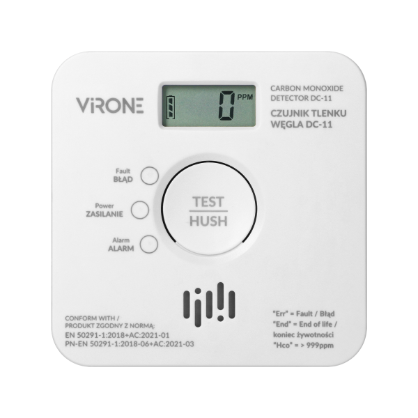 Battery-powered carbon monoxide detector, 2xAA, sensor lifetime 10 years
