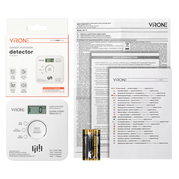 Battery-powered carbon monoxide detector, 2xAA, sensor lifetime 10 years