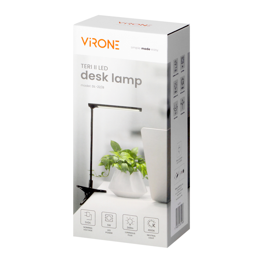 TERI II LED, desk lamp with clip, 5W, 260lm, 4000K, black