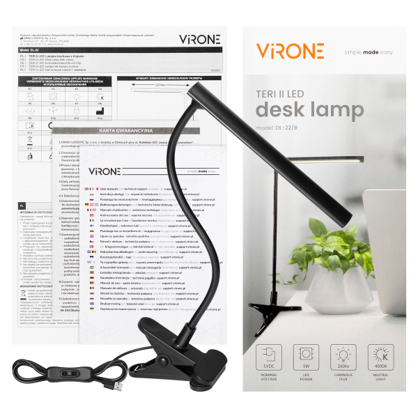 TERI II LED, desk lamp with clip, 5W, 260lm, 4000K, black