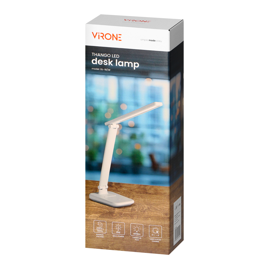 THANGO LED, desk lamp, 8W, 600lm, 3000-4000-6000K, light color changing, dimmable function, white