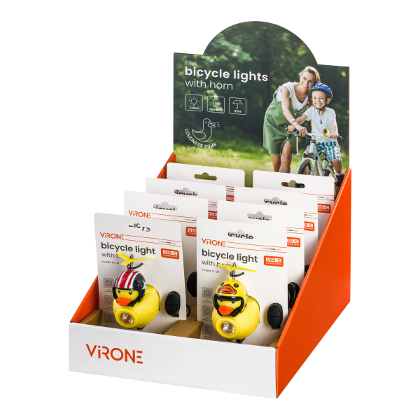 Światło rowerowe + dzwonek, kaczka w kasku, 130lm, 800mAh, 6000K, 2 wzory (mix)