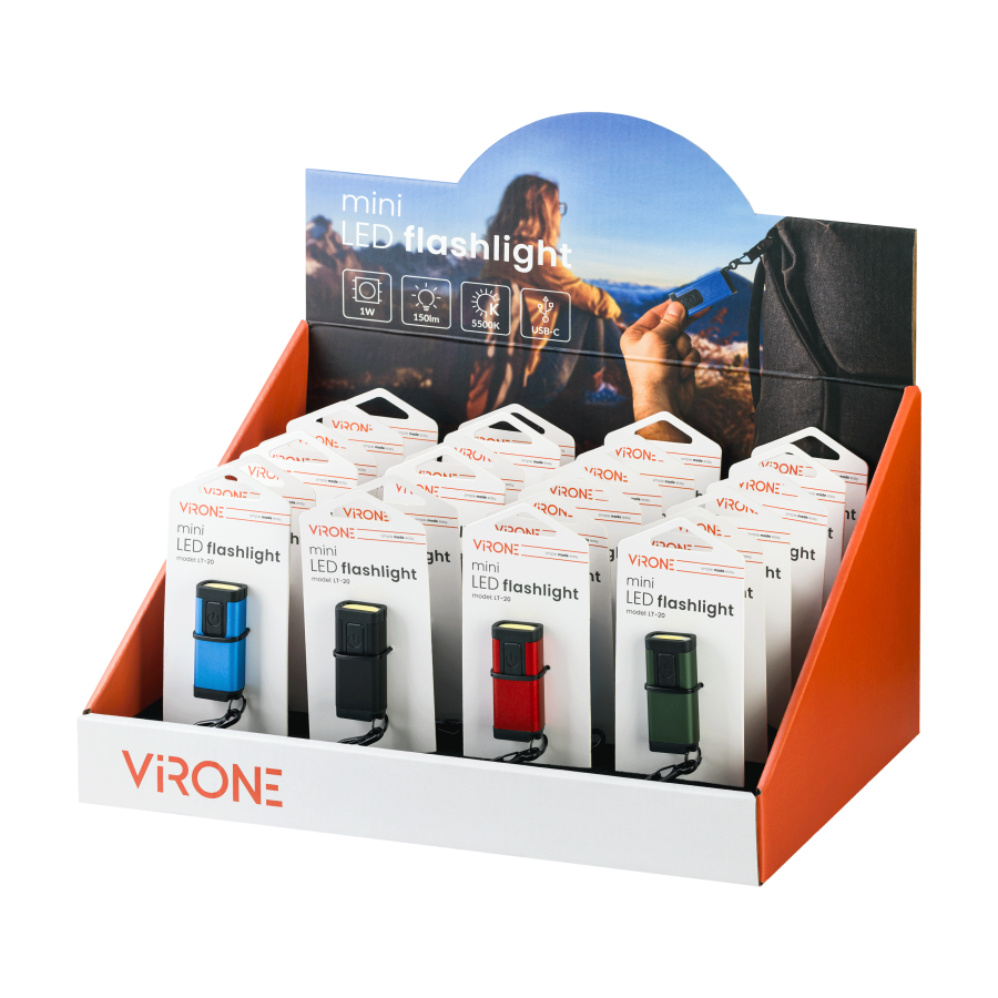 Mini latarka/brelok LED COB, 150lm, 180mAh, 5500K, kolor mix