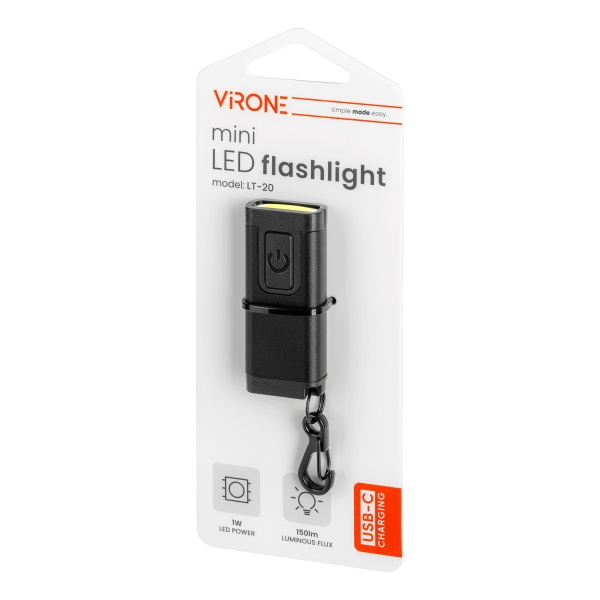 Mini latarka/brelok LED COB, 150lm, 180mAh, 5500K, kolor mix