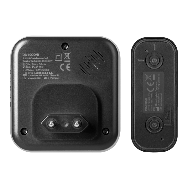 FUDU AC, wireless battery-powered doorbell, learning system, 36 sounds, 180m, black