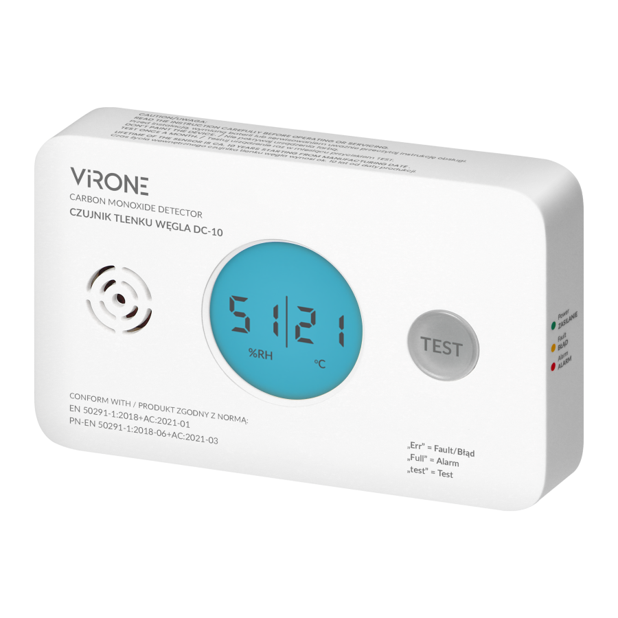 Battery-powered carbon monoxide detector, 2xAA, sensor lifetime 10 years