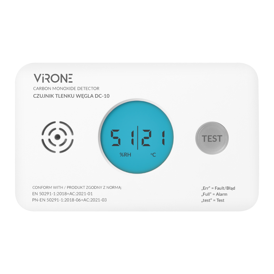 Battery-powered carbon monoxide detector, 2xAA, sensor lifetime 10 years