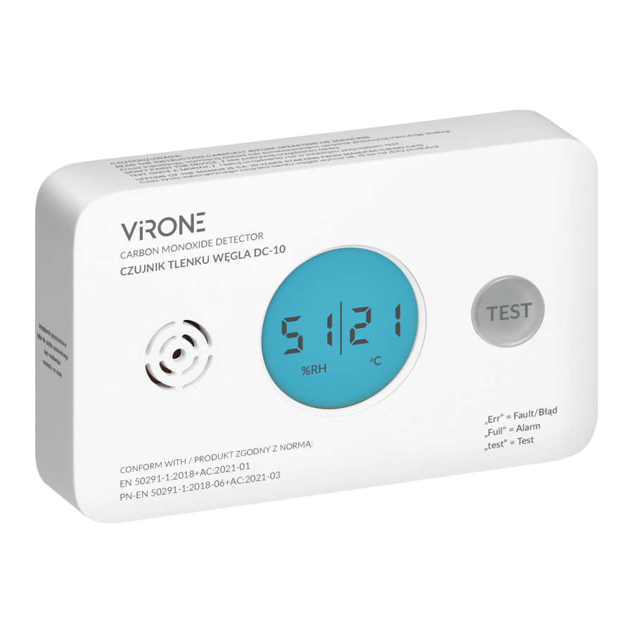 Battery-powered carbon monoxide detector, 2xAA, sensor lifetime 10 years