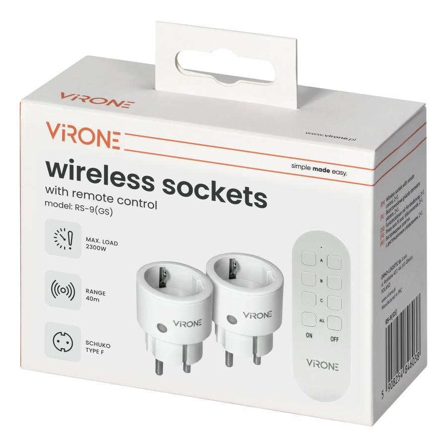 MINI wireless sockets with remote control, Schuko, 2+1, 2300W