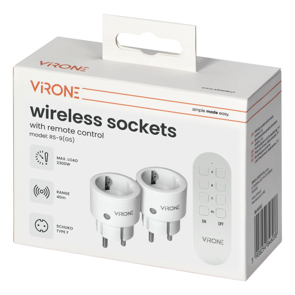 MINI wireless sockets with remote control, Schuko, 2+1, 2300W