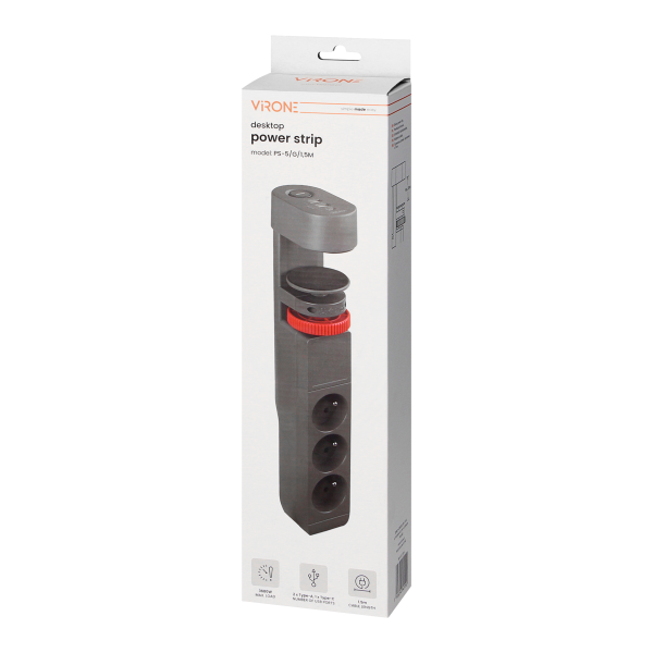 Przedłużacz biurkowy 3-krotny 2P+Z, 1,5M H05VV-F 3x1,5mm², 2xUSB+1 typu C