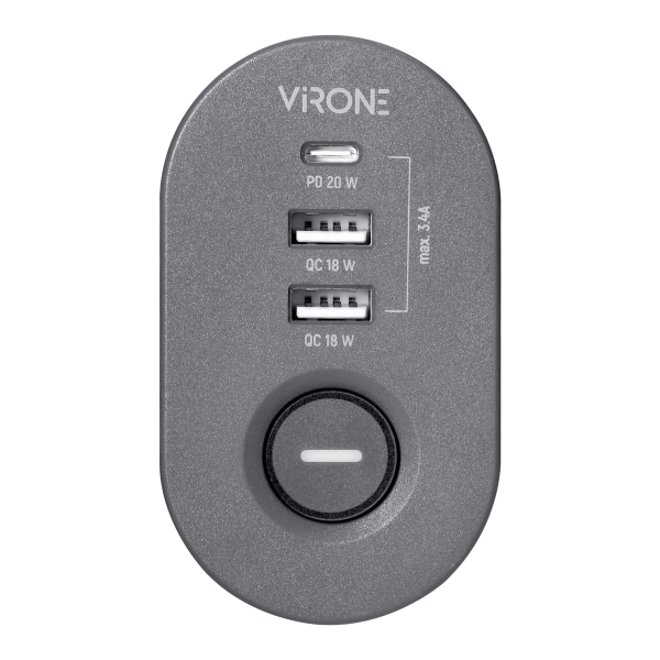 Przedłużacz biurkowy 3-krotny 2P+Z, 1,5M H05VV-F 3x1,5mm², 2xUSB+1 typu C