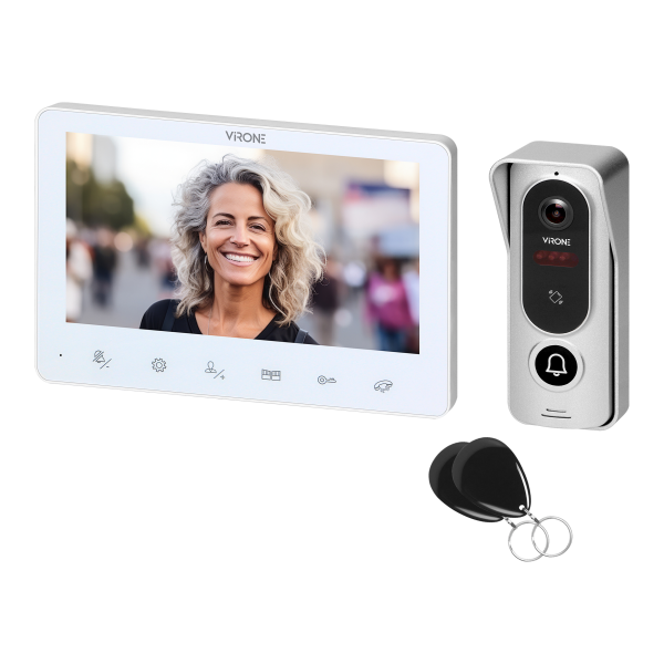 ANGU, single-family video doorphone set, 4-wires, LCD 7", touch buttons, RFID reader, white
