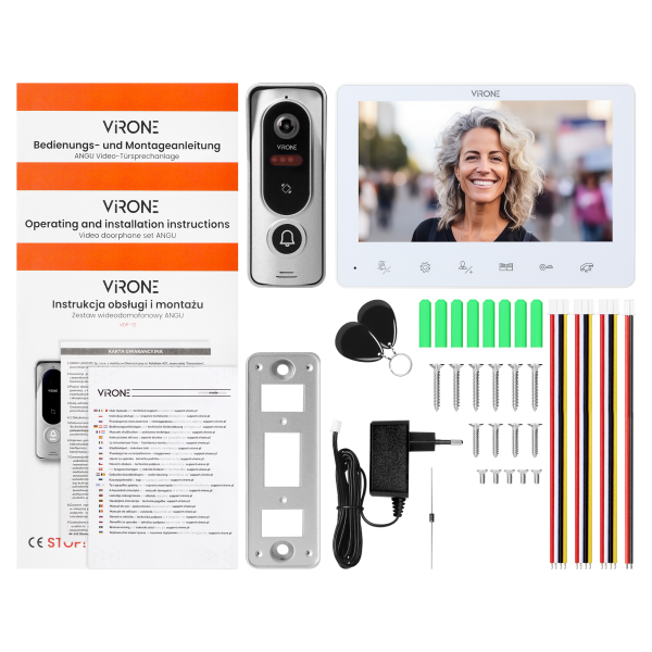 ANGU, single-family video doorphone set, 4-wires, LCD 7", touch buttons, RFID reader, white