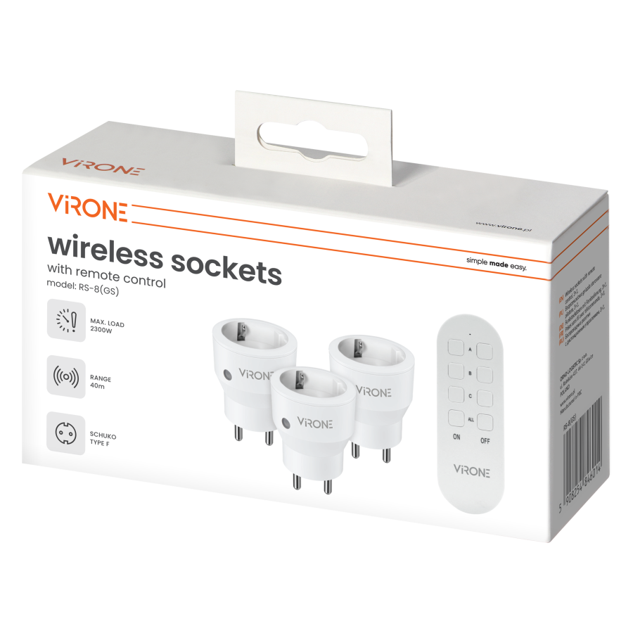 MINI wireless sockets with remote control, Schuko, 3+1, 2300W