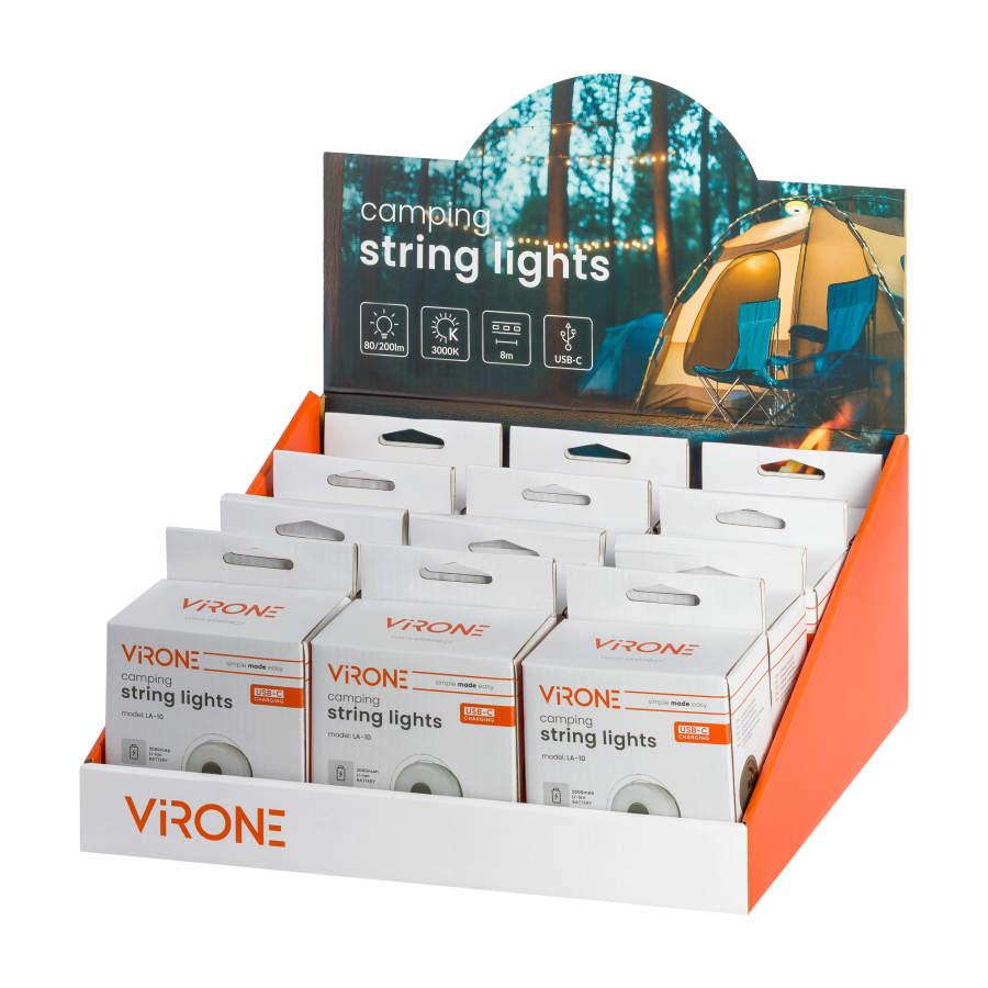 Camping string lights, 80/200lm, 2000mAh, 3000K, 8m