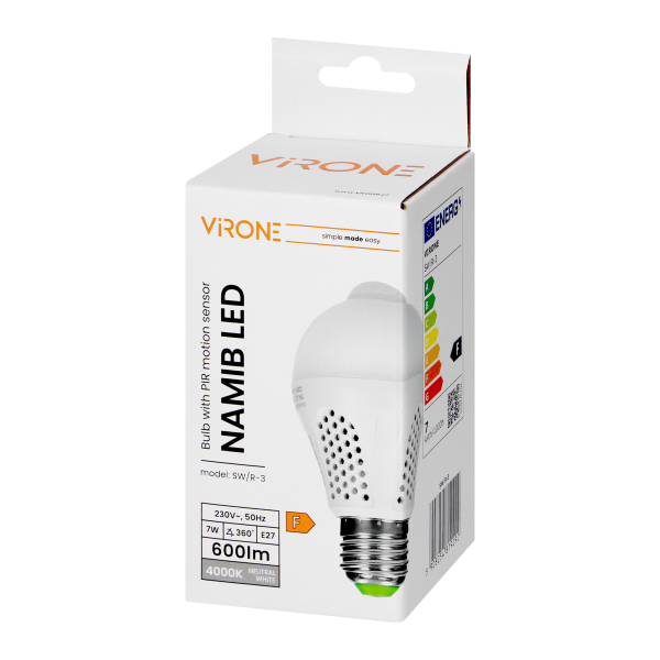NAMIB LED PIR 7W A60, żarówka z PIR 7W, 600lm, 4000K