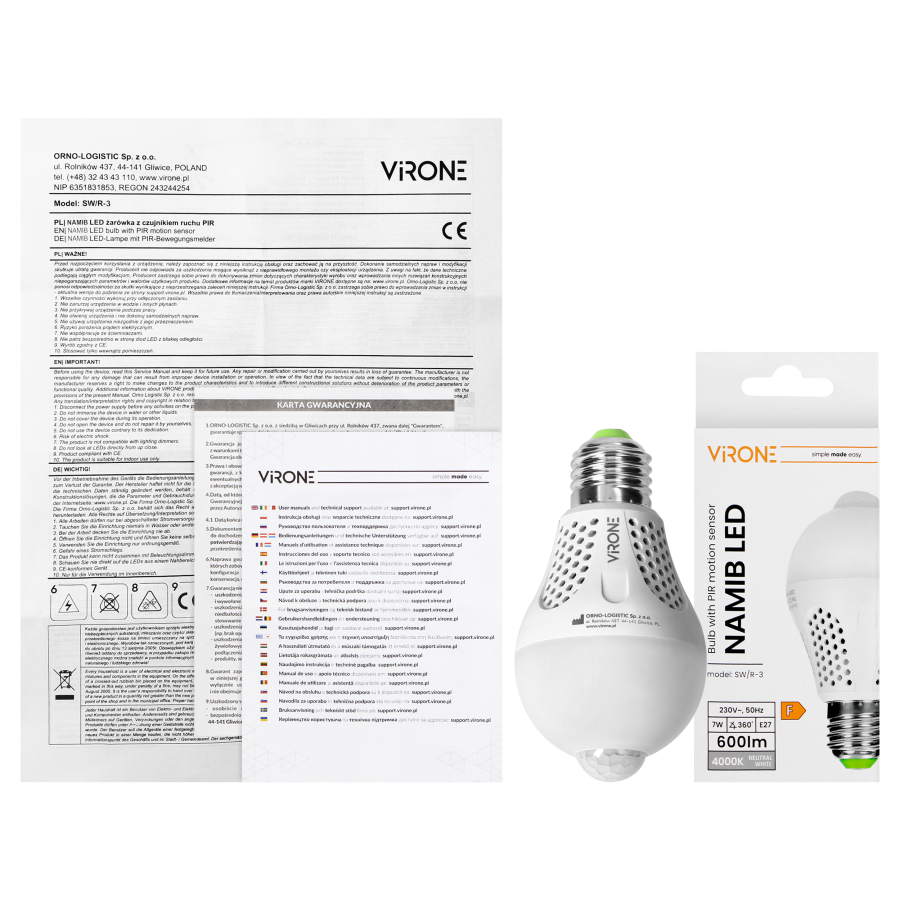 NAMIB LED bulb with PIR 7W A60, 600lm, 4000K