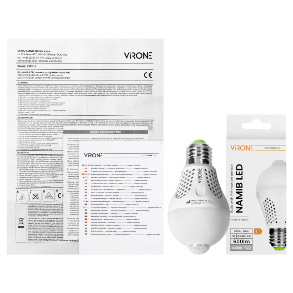 NAMIB LED PIR 7W A60, żarówka z PIR 7W, 600lm, 4000K