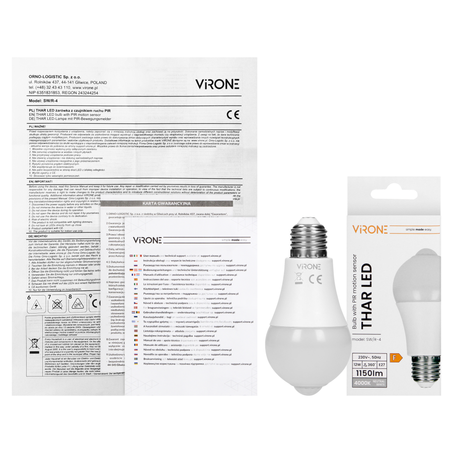 THAR LED 12W żarówka z czujnikiem ruchu PIR 1150lm, 4000K