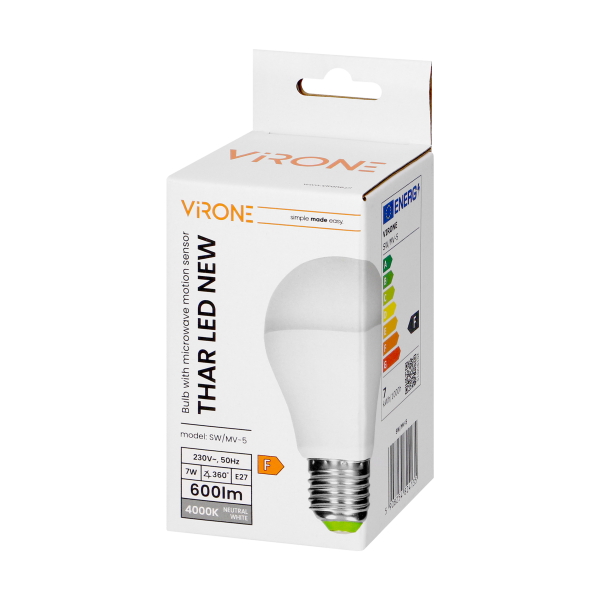 THAR LED 7W A60, bulb with microwave motion sensor, 600lm, 4000K, E27
