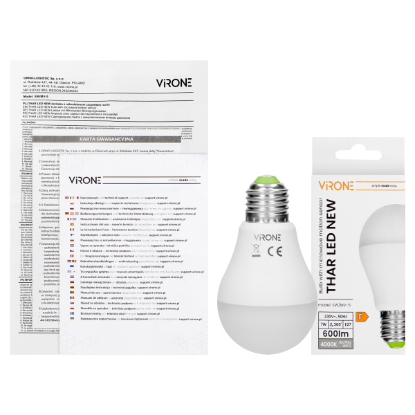 THAR LED 7W A60, bulb with microwave motion sensor, 600lm, 4000K, E27